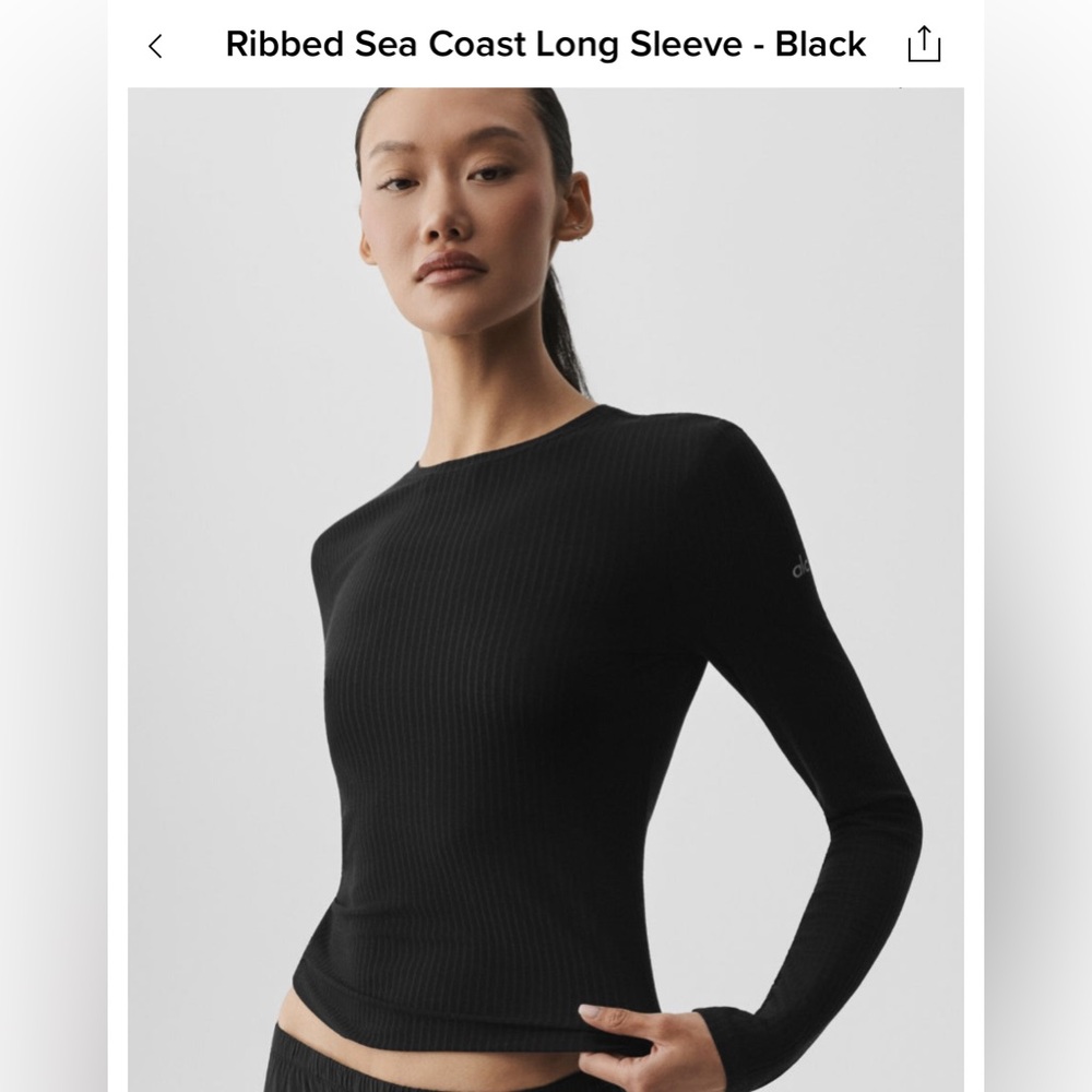 Ribbed Sea Coast Long Sleeve Top - Black